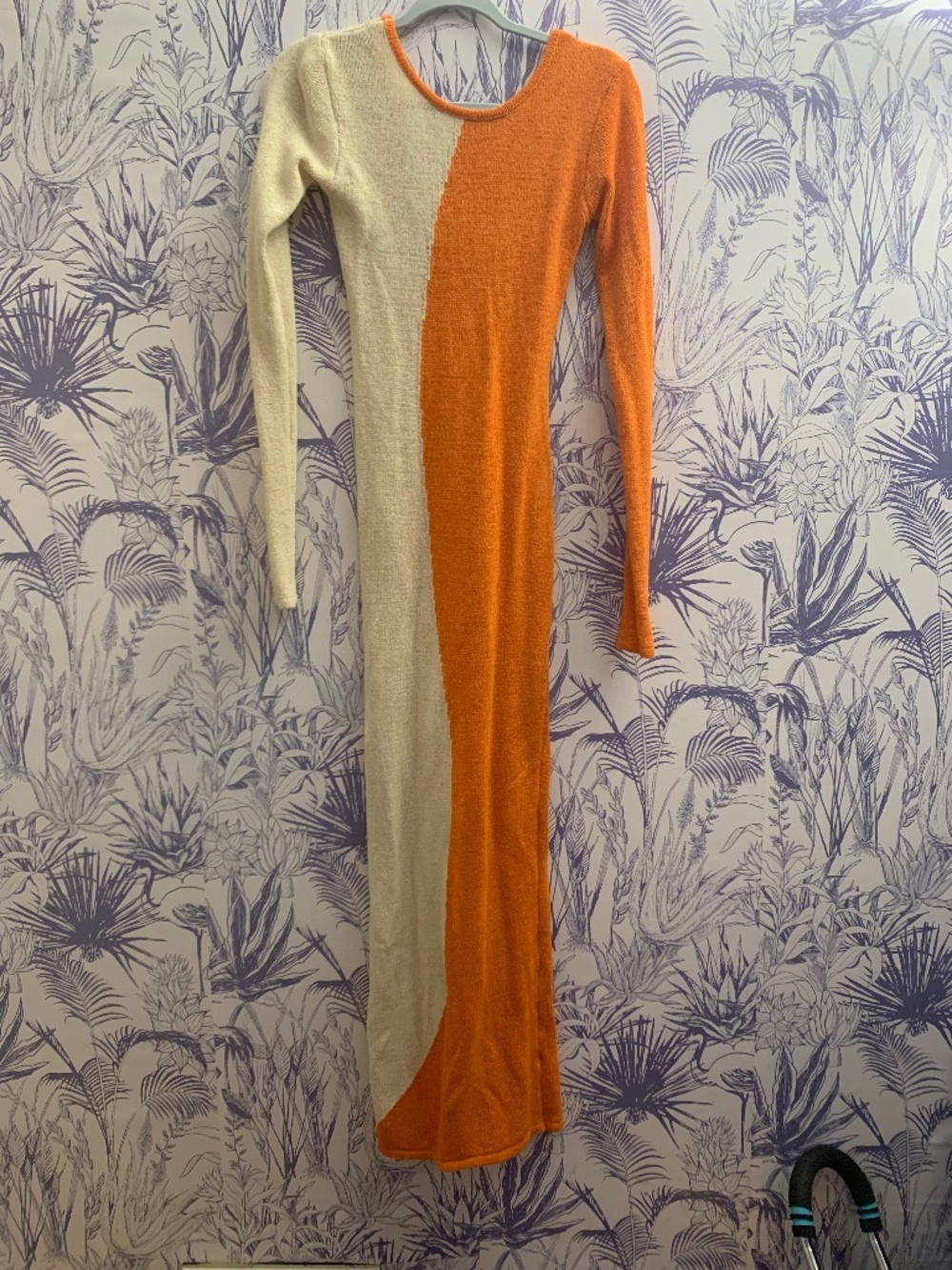 Orange and cream knit dress